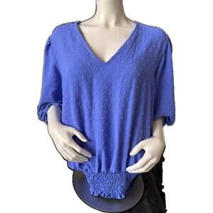 No 11 Chic Periwinkle Blue V-Neck Puff Sleeve Blouse -‎ XL